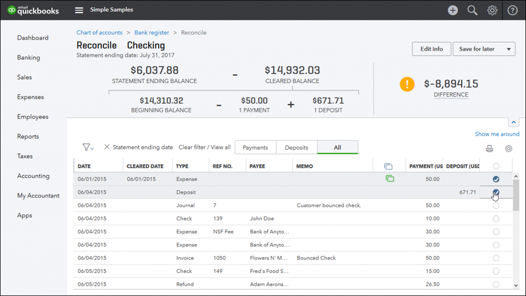 Reconciliation in QuickBooks